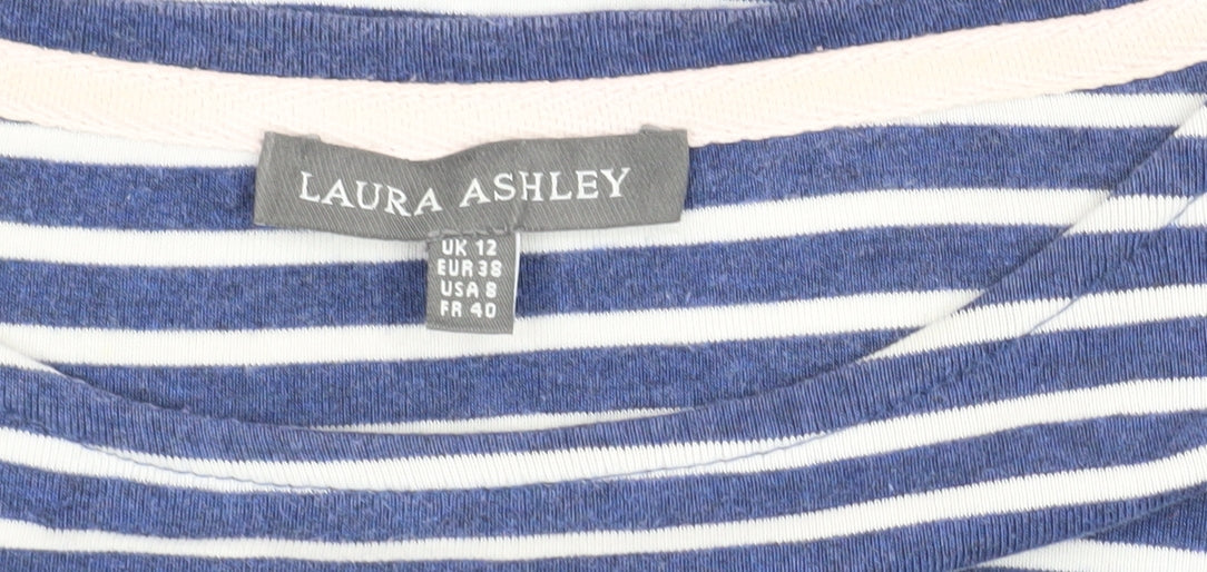 Laura Ashley Women's Blue Striped T-Shirt, Size 12