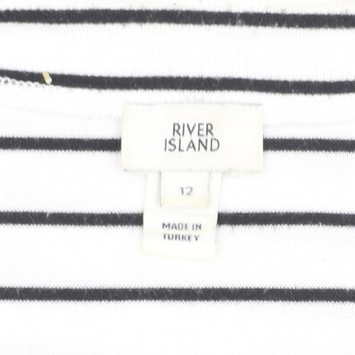 River Island Women's White Striped T-Shirt, Size 12