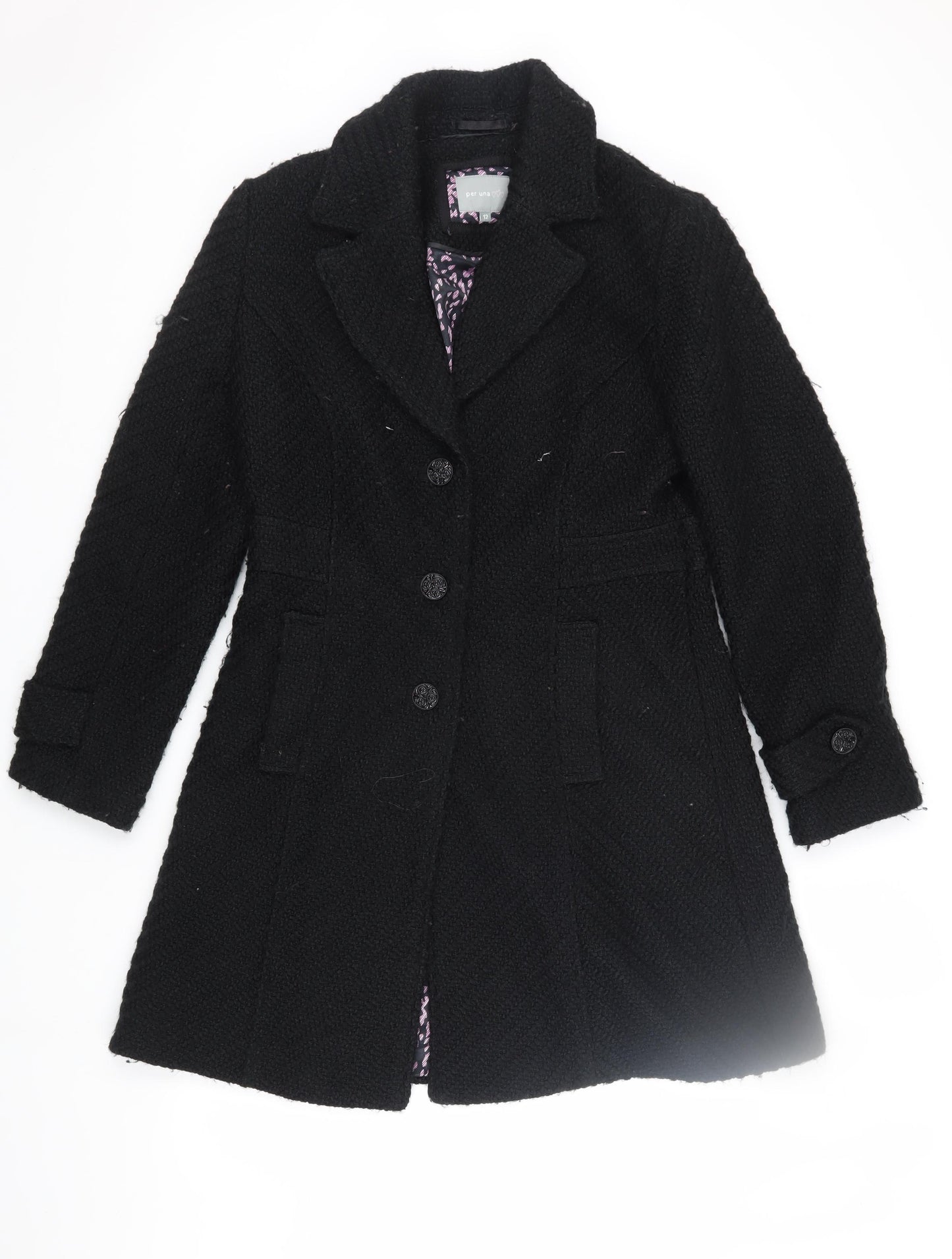 Marks and Spencer Black Wool Overcoat Size 12 Women