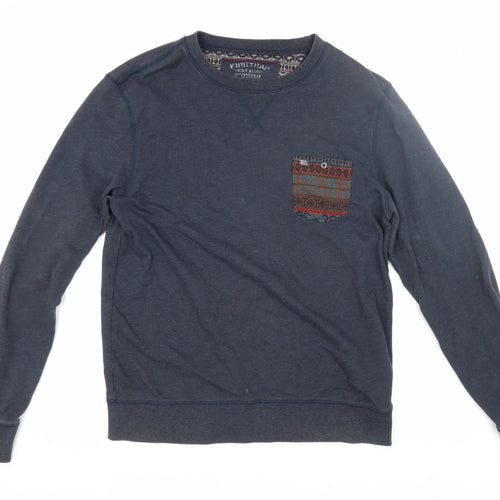 Firetrap Men's Blue Fair Isle Pullover Sweatshirt M