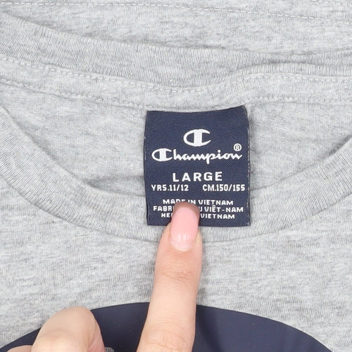 Champion Boys Grey Graphic Long Sleeve T-Shirt Size L