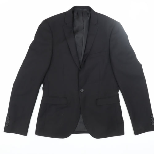 Burton Menswear Black Slim Fit Men's Blazer, Size 36R