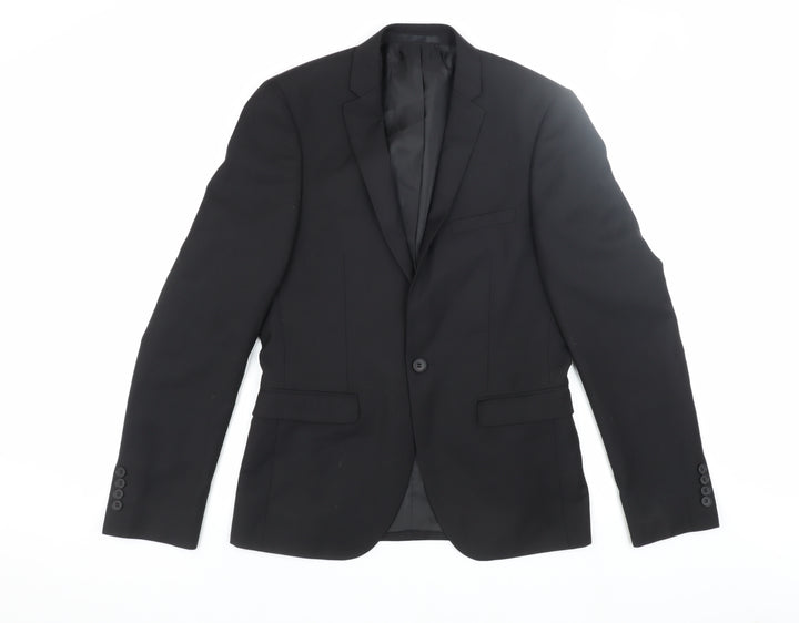 Burton Menswear Black Slim Fit Men's Blazer, Size 36R