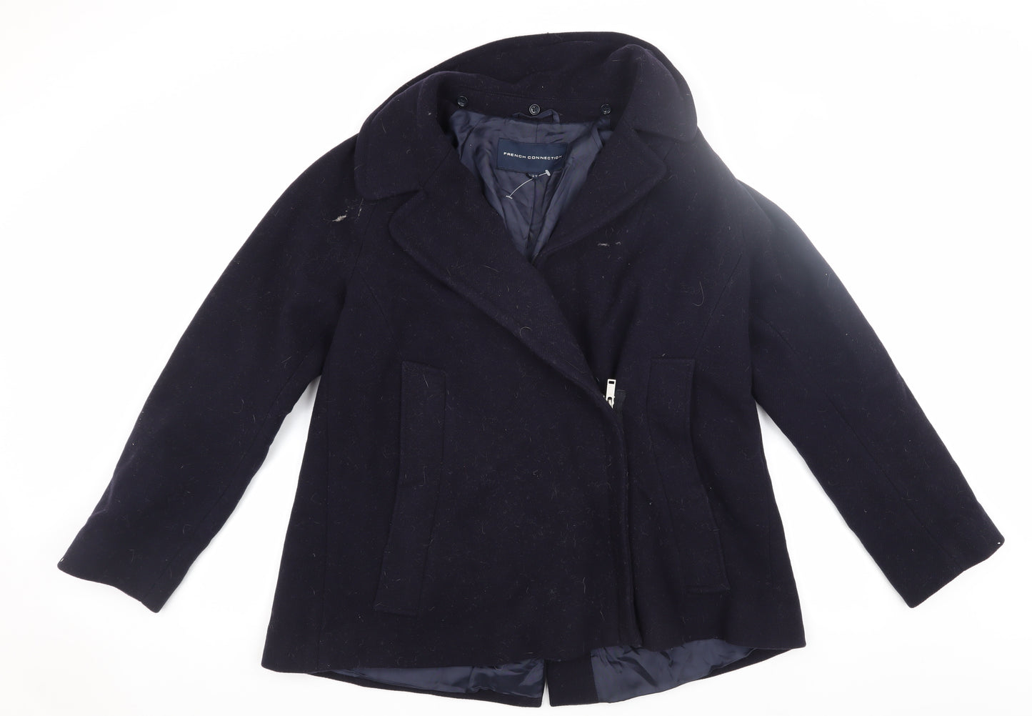 French Connection Women's Black Wool Pea Coat Size 8