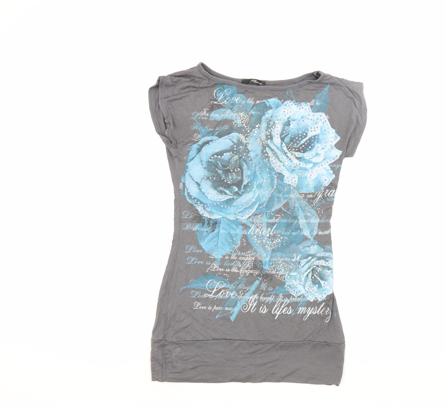 Jane Norman Grey Floral T-Shirt Size 12