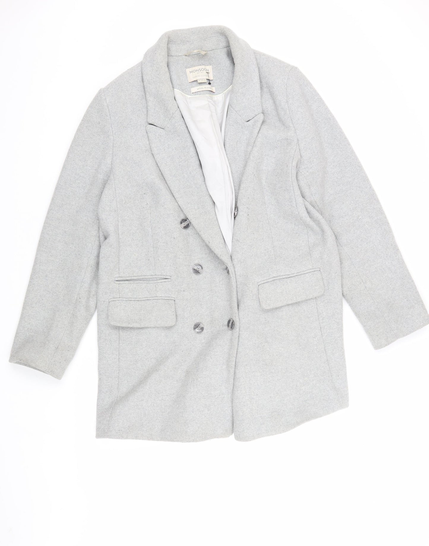 Monsoon Women's Grey Wool Blend Overcoat Size 16