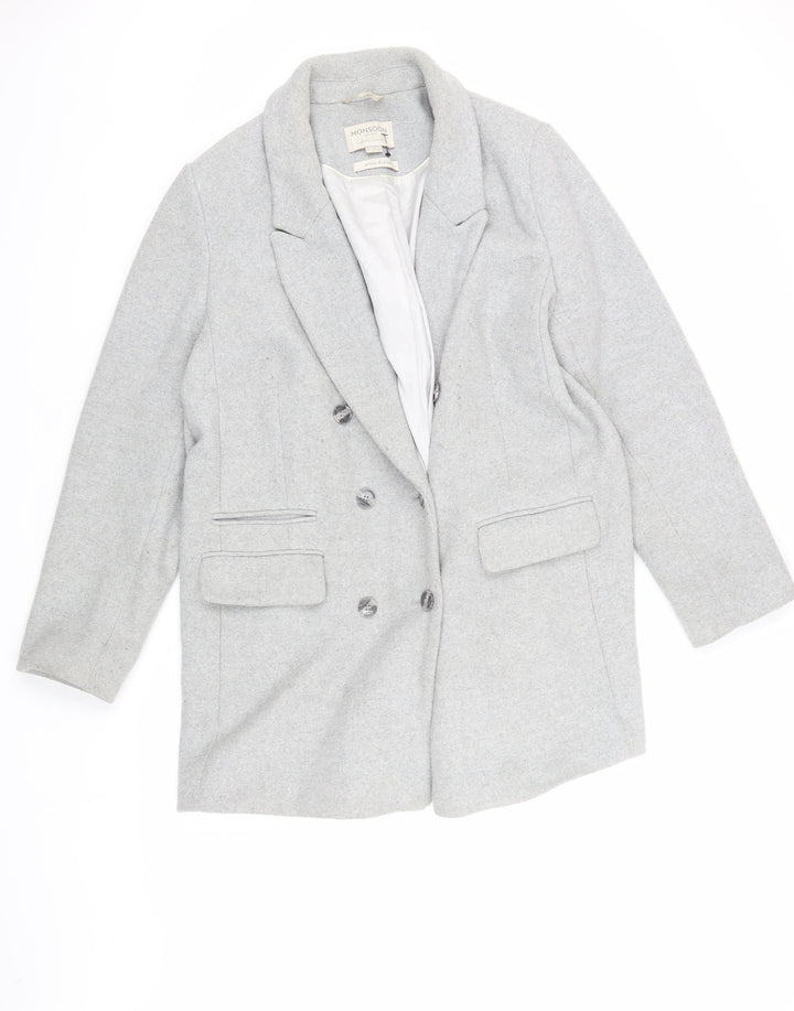 Monsoon Women's Grey Wool Blend Overcoat Size 16