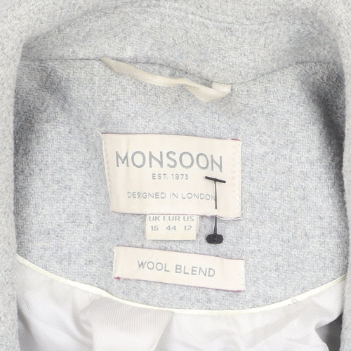 Monsoon Women's Grey Wool Blend Overcoat Size 16