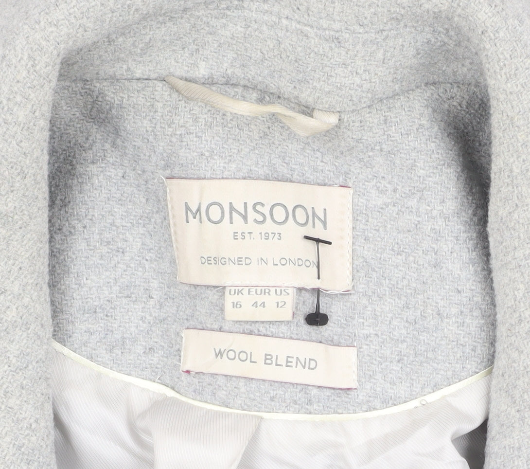Monsoon Women's Grey Wool Blend Overcoat Size 16