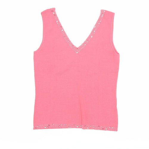 Wallis Women's Pink Beaded V-Neck Tank Top Size 14