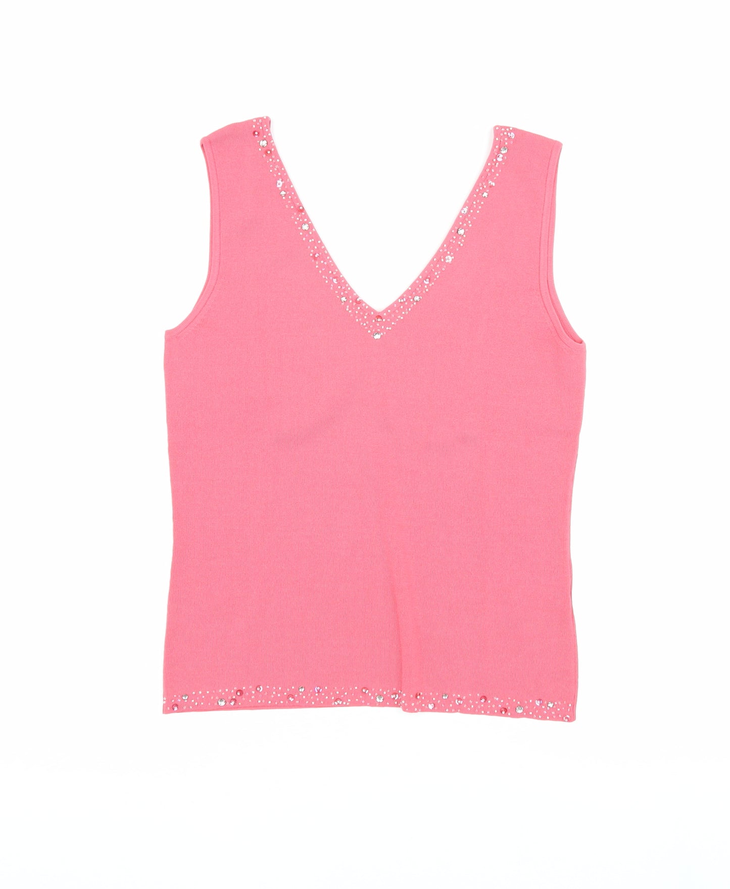 Wallis Women's Pink Beaded V-Neck Tank Top Size 14