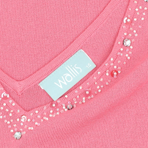 Wallis Women's Pink Beaded V-Neck Tank Top Size 14