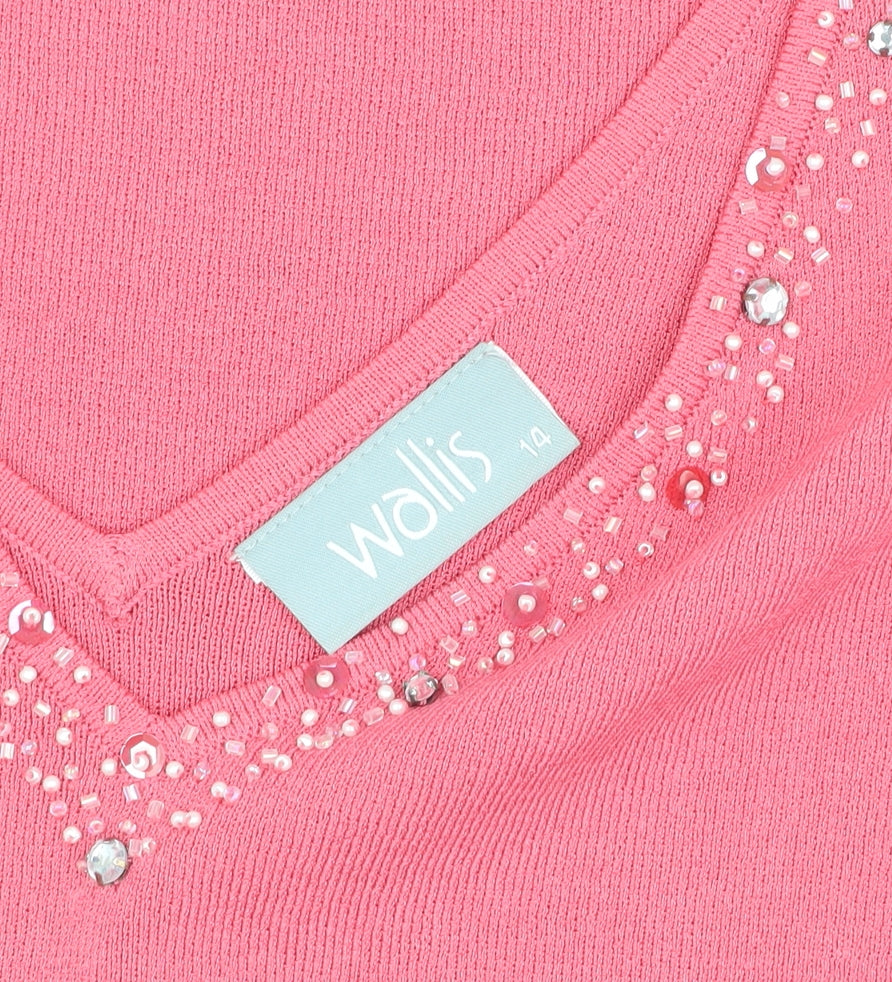 Wallis Women's Pink Beaded V-Neck Tank Top Size 14