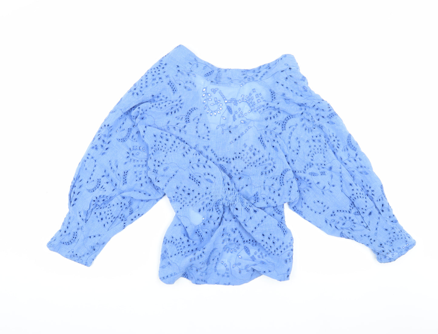 Zara Women's Blue Floral Embroidered V-Neck Blouse XS