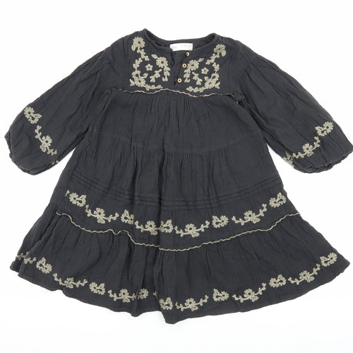Zara Black Embroidered Girl's Dress, Long Sleeve, Size 6 Years