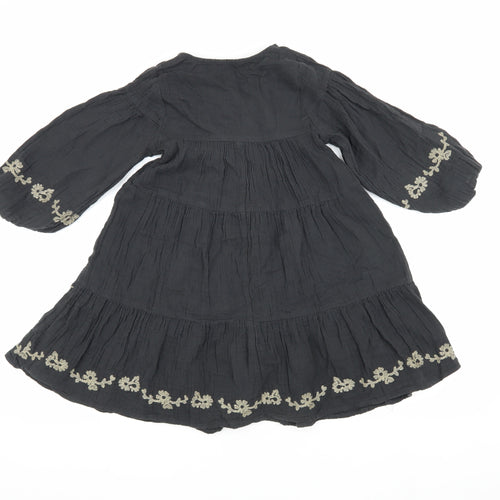 Zara Black Embroidered Girl's Dress, Long Sleeve, Size 6 Years