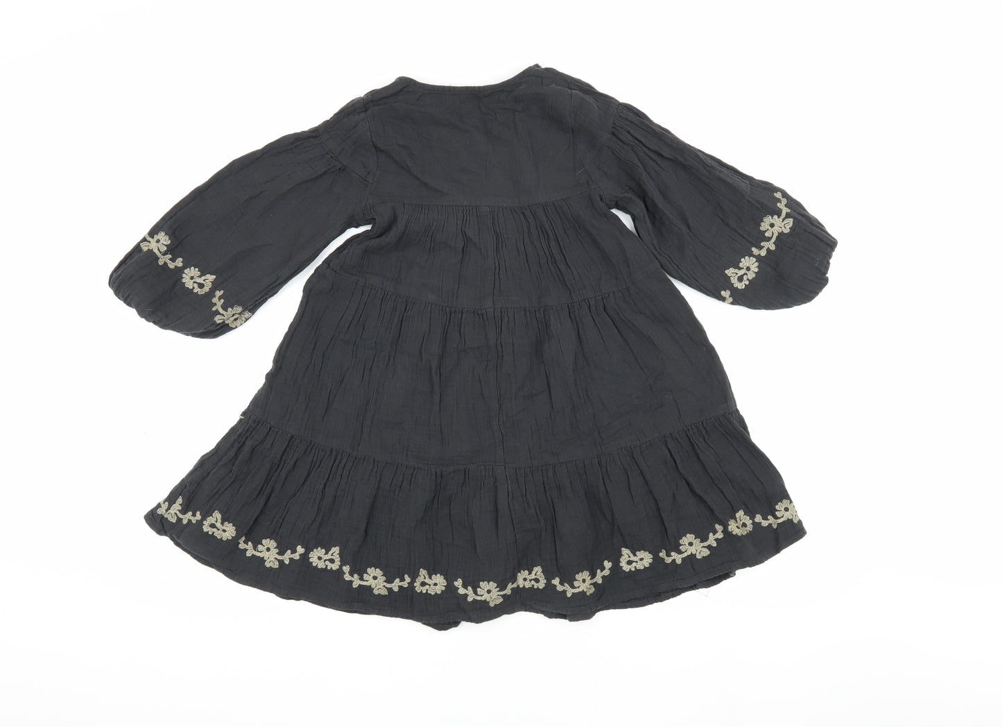 Zara Black Embroidered Girl's Dress, Long Sleeve, Size 6 Years