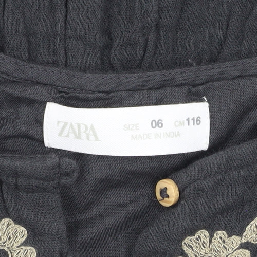 Zara Black Embroidered Girl's Dress, Long Sleeve, Size 6 Years
