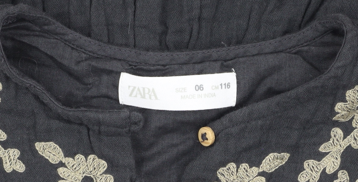 Zara Black Embroidered Girl's Dress, Long Sleeve, Size 6 Years