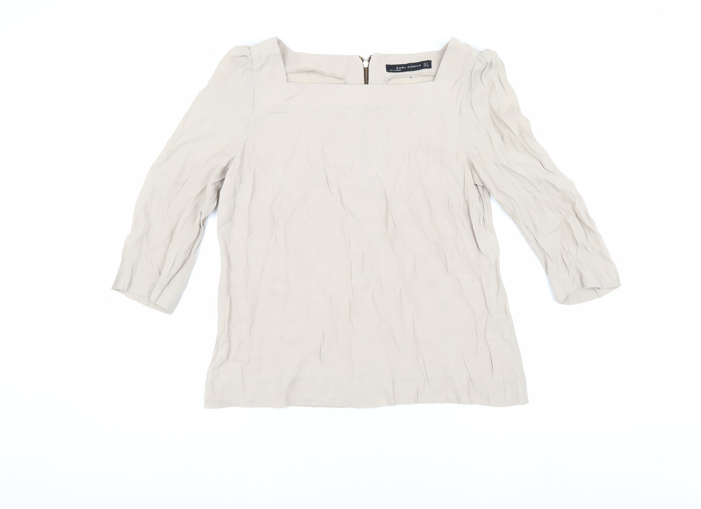 Zara Woman Beige 3/4 Sleeve Top for Women Size M