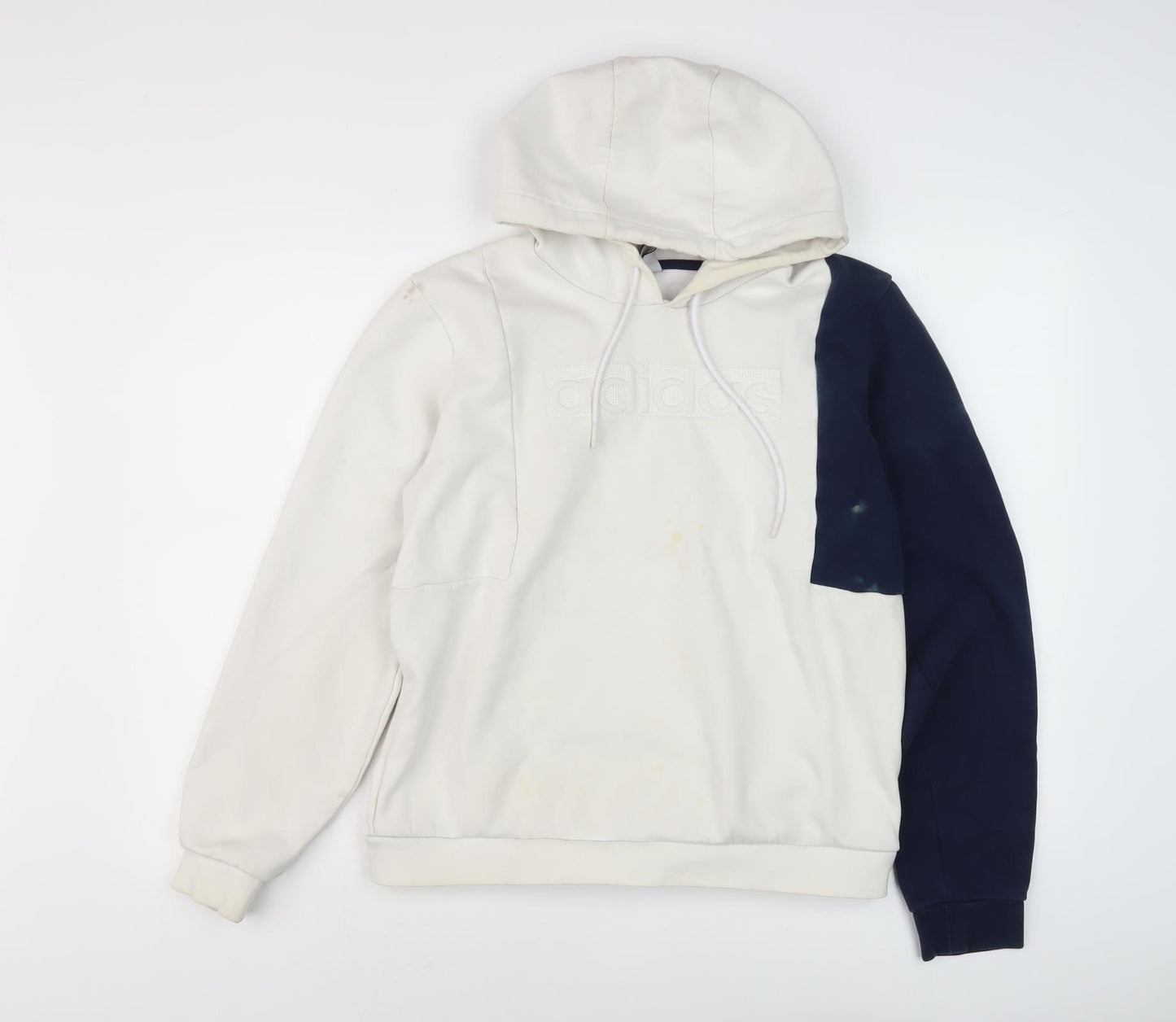 Adidas Men's Ivory Blue Pullover Hoodie, M