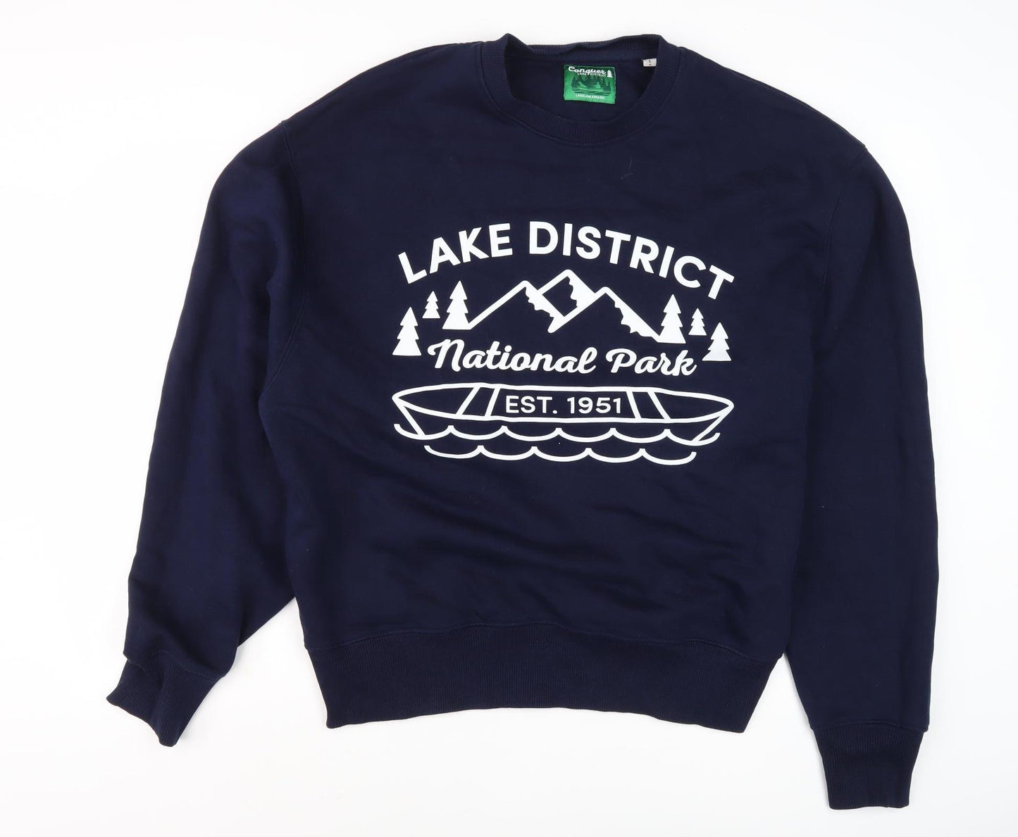 Conquer Men's Blue Graphic Pullover Sweatshirt L