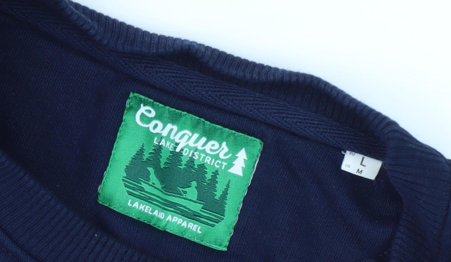 Conquer Men's Blue Graphic Pullover Sweatshirt L