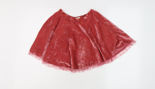 Mini Boden Girls Red Swing Velvet Skirt with Ruffle, 7-8 Years