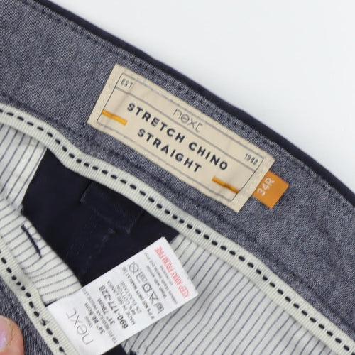 Next Men's Black Chino Trousers 34R Stretch Straight