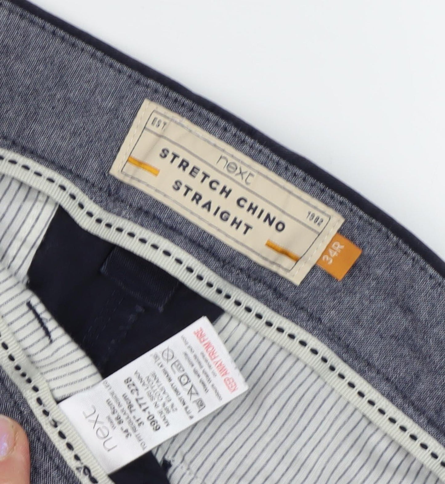 Next Men's Black Chino Trousers 34R Stretch Straight