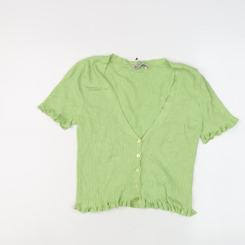 Stradivarius Women’s Green Cardigan, Size 12, Short Sleeve
