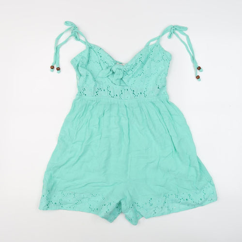 River Island Women's Green Playsuit with Bow Accent