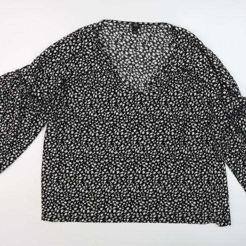 River Island Women's Black Floral Tunic Blouse, Size 14