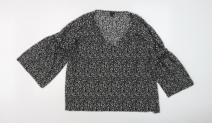 River Island Women's Black Floral Tunic Blouse, Size 14