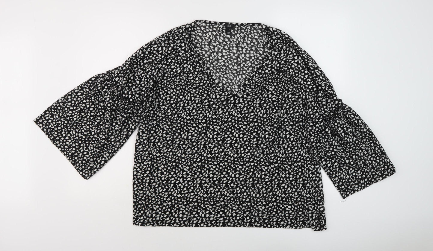 River Island Women's Black Floral Tunic Blouse, Size 14