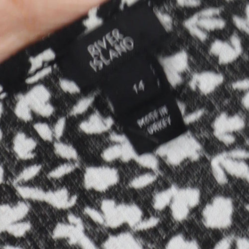 River Island Women's Black Floral Tunic Blouse, Size 14