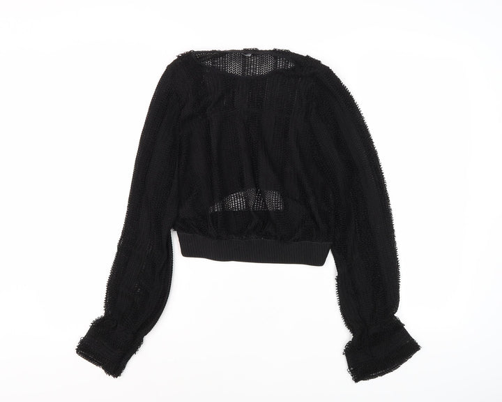 Zara Women's Black Mesh Blouse, Size 12, Comfortable Fit