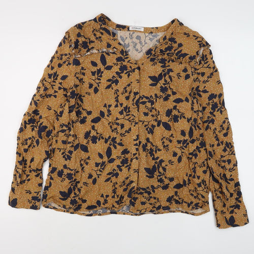 Damart Women's Brown Floral Long Sleeve Button-Up Shirt