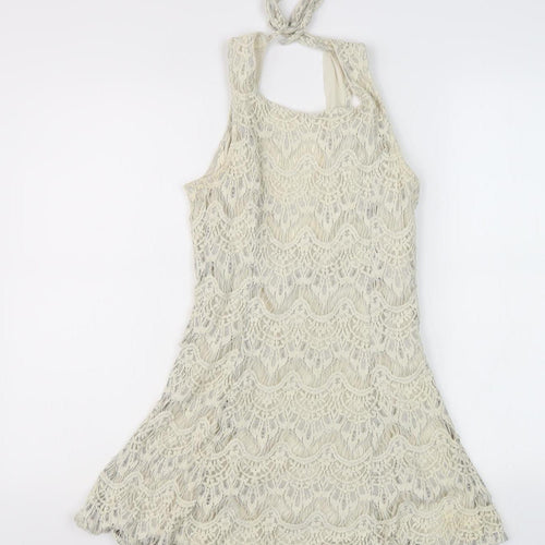 I Love H81 Women's Ivory Halter Lace Dress L