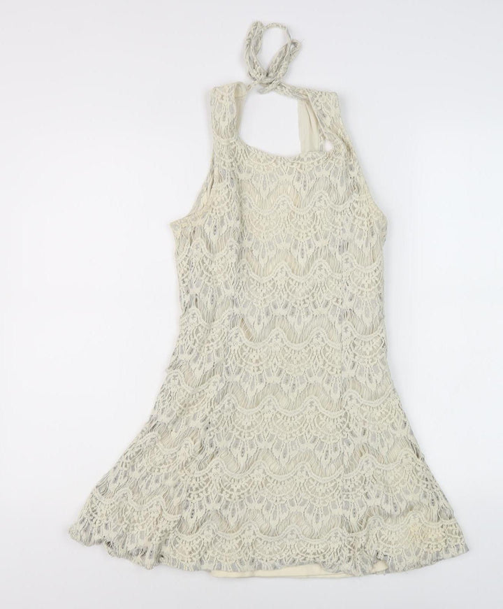 I Love H81 Women's Ivory Halter Lace Dress L