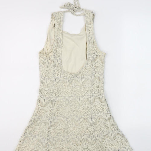 I Love H81 Women's Ivory Halter Lace Dress L