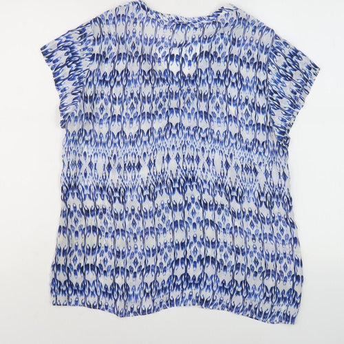 Massimo Dutti Women's Blue Geometric V-Neck Blouse Size 16