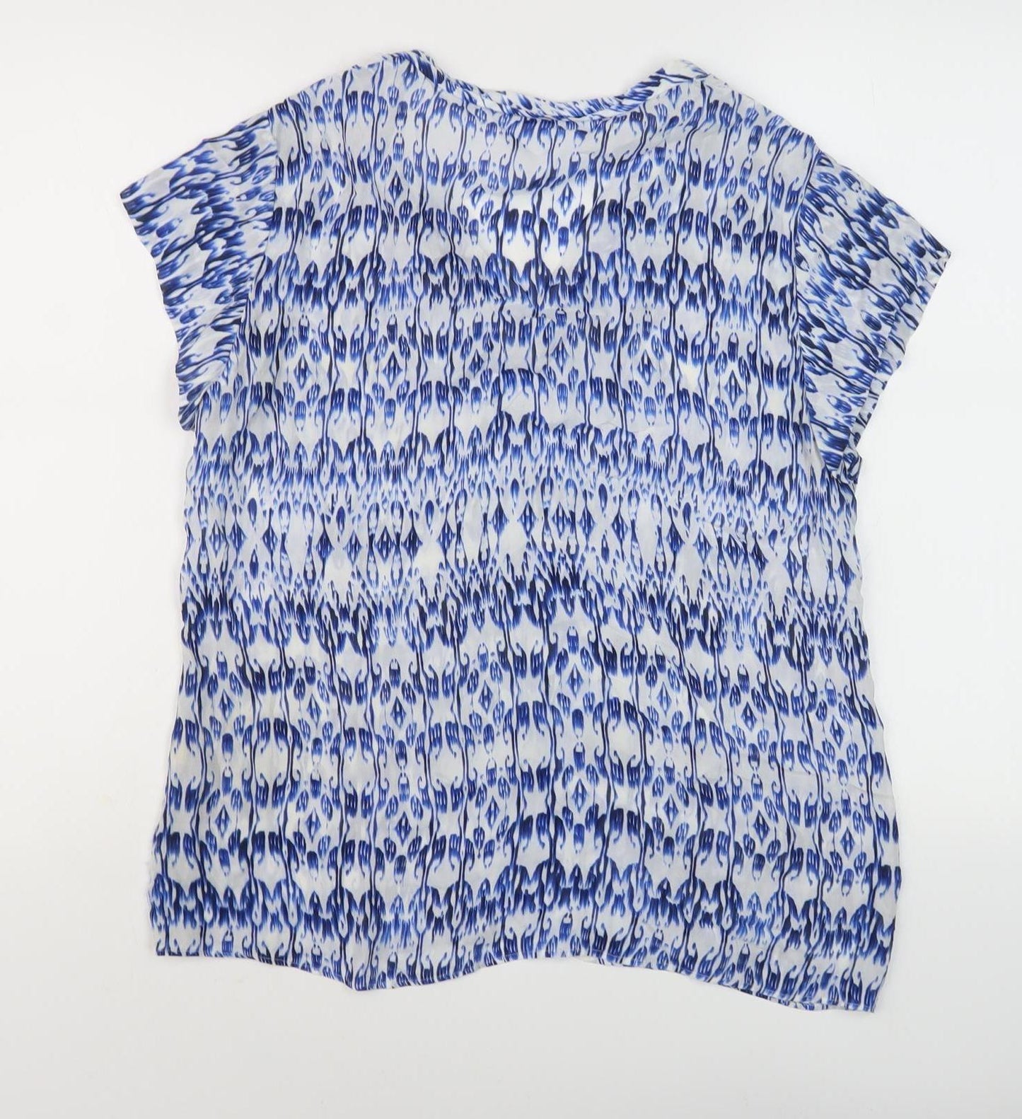 Massimo Dutti Women's Blue Geometric V-Neck Blouse Size 16