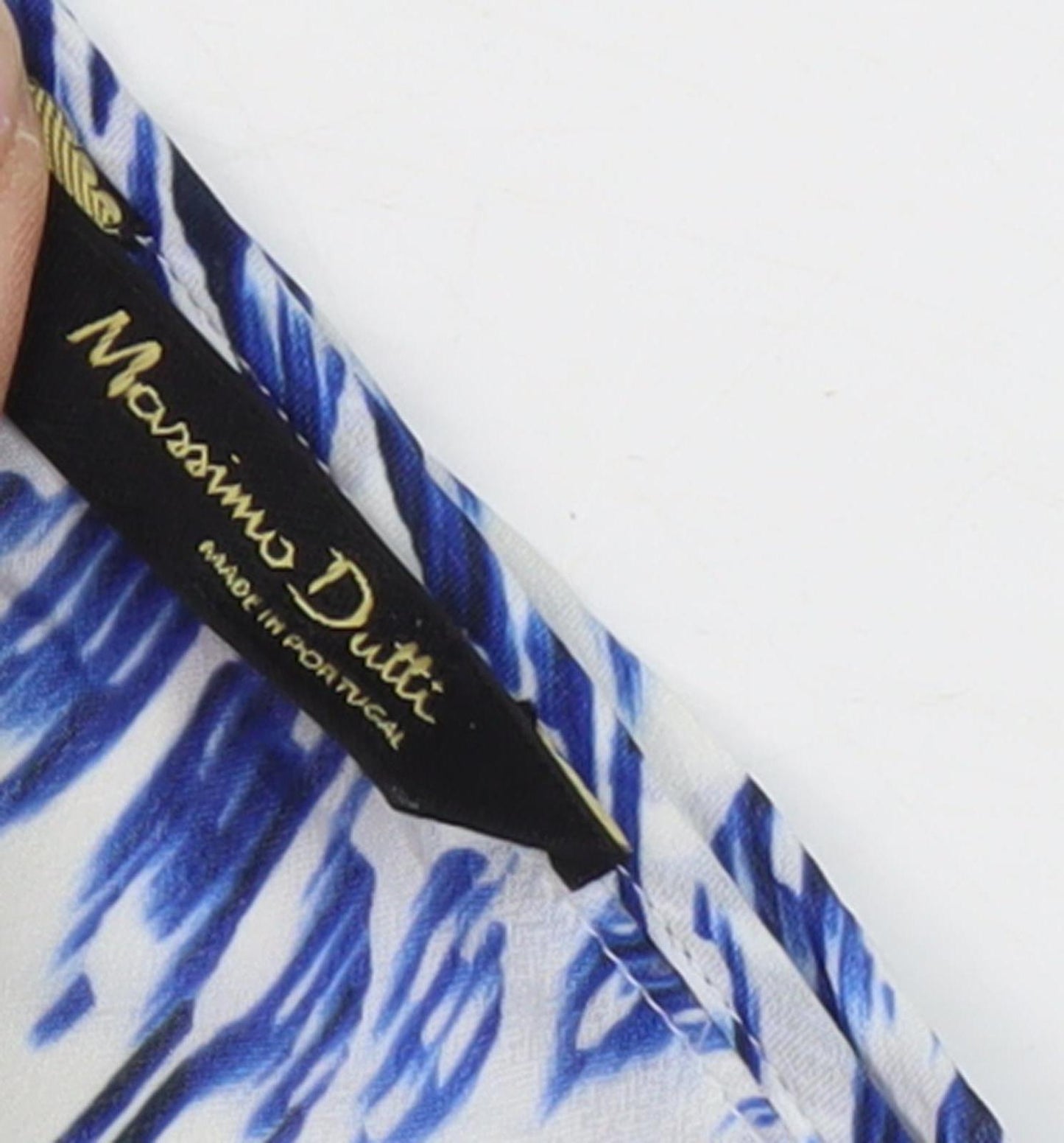 Massimo Dutti Women's Blue Geometric V-Neck Blouse Size 16