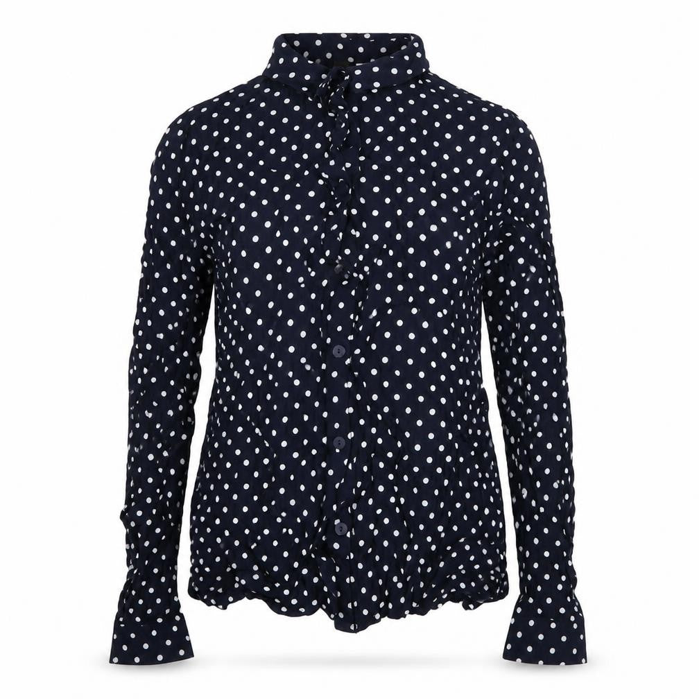 Front view of DIVIDED Women's Black Polka Dot Button-Up Shirt, size 4