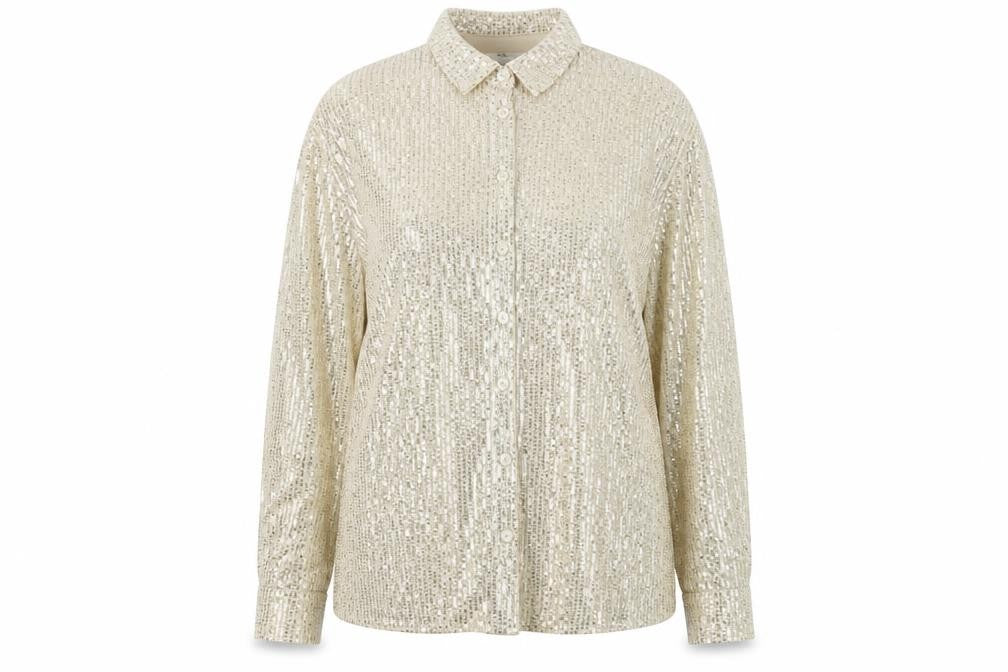 Front view of Friends Like These Women's Gold Sequin Blouse UK 16