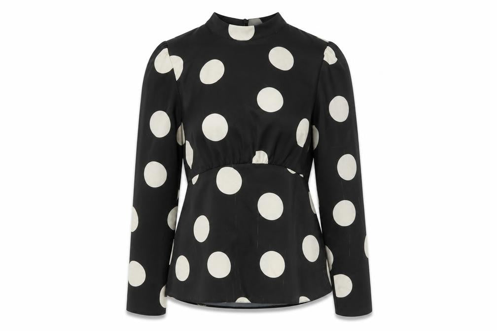 Front view of New Look Women's Black High Neck Polka Dot Blouse