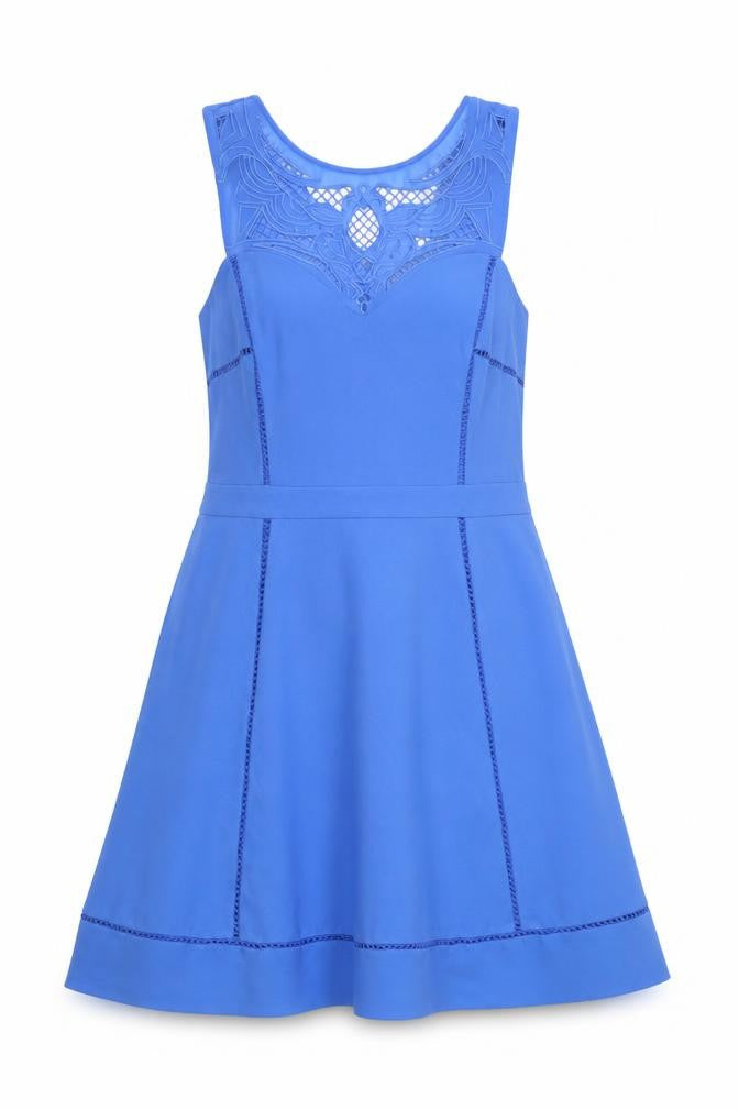 Front view of Warehouse Women's Blue A-Line Dress, size 16