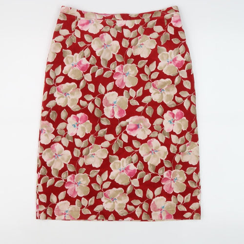 Red Floral Women's Knee Length Pencil Skirt Size 10