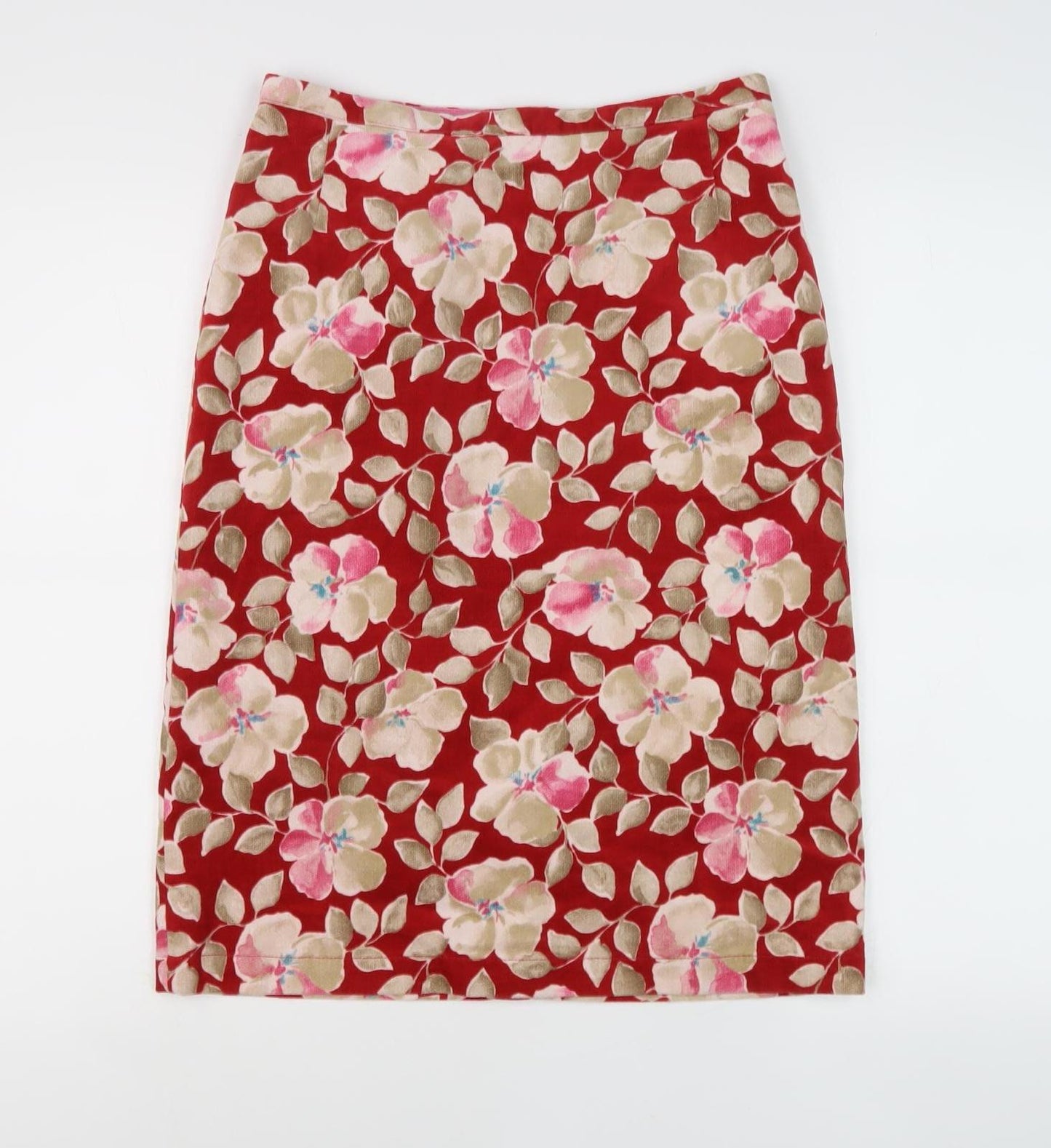Red Floral Women's Knee Length Pencil Skirt Size 10
